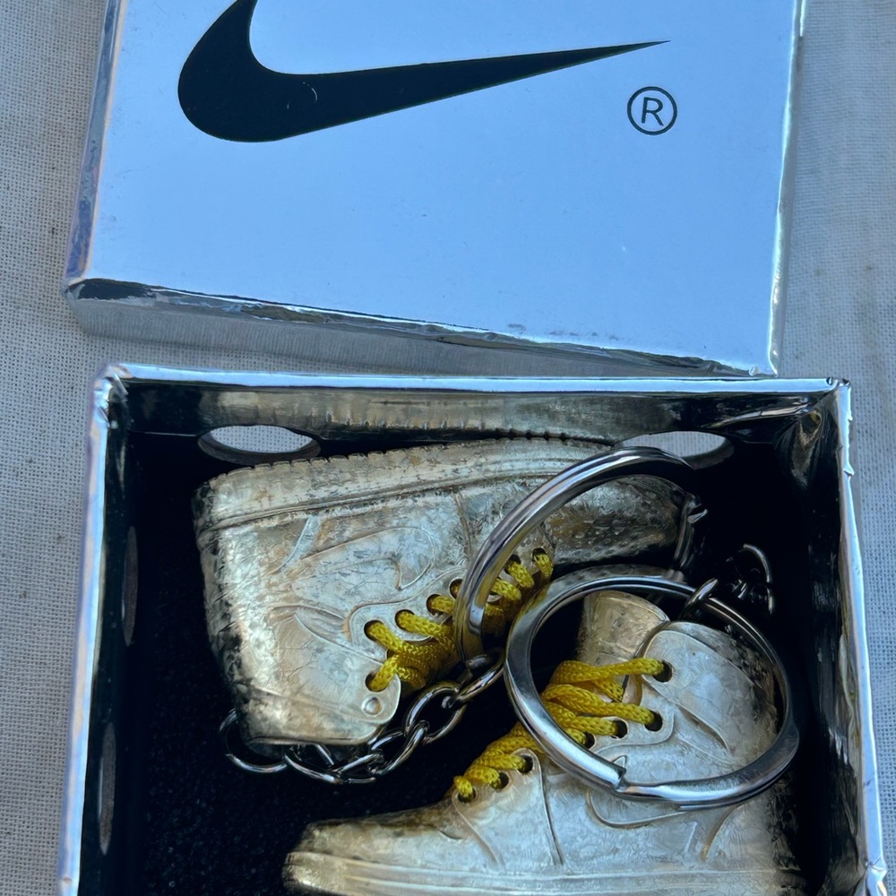 Nike Silver Sneaker Key chain with Yellow Laces